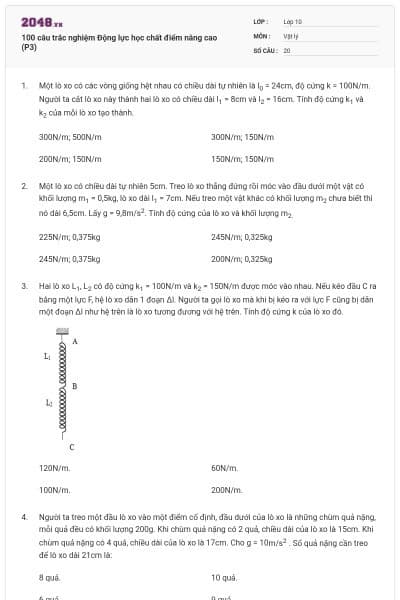 100 câu trắc nghiệm Động lực học chất điểm nâng cao (P3)