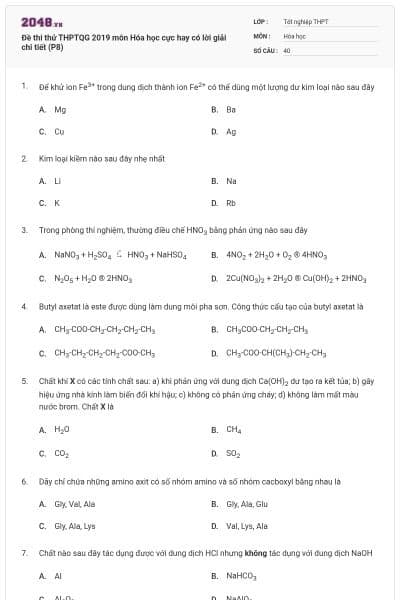 Đề thi thử THPTQG 2019 môn Hóa học cực hay có lời giải chi tiết (P8)