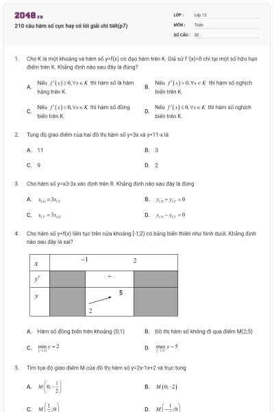 210 câu hàm số cực hay có lời giải chi tiết(p7)
