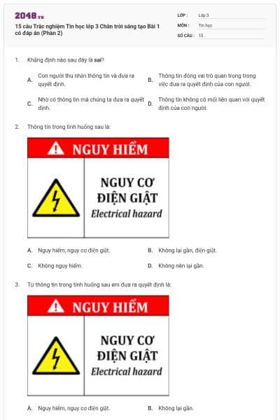 15 câu Trắc nghiệm Tin học lớp 3 Chân trời sáng tạo Bài 1 có đáp án (Phần 2)