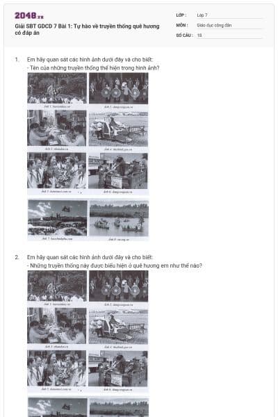 Giải SBT GDCD 7 Bài 1: Tự hào về truyền thống quê hương có đáp án