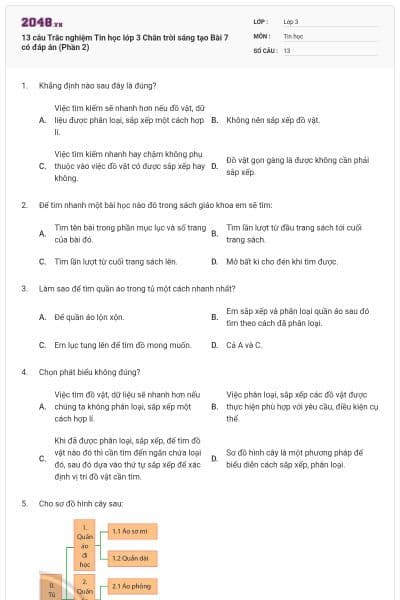 13 câu Trắc nghiệm Tin học lớp 3 Chân trời sáng tạo Bài 7 có đáp án (Phần 2)