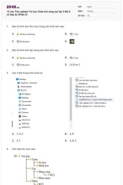 15 câu Trắc nghiệm Tin học Chân trời sáng tạo lớp 3 Bài 8 có đáp án (Phần 2)