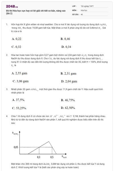 Đề thi Hóa học cực hay có lời giải chi tiết cơ bản, nâng cao (Đề 2)