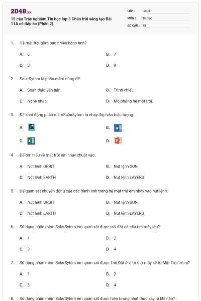 15 câu Trắc nghiệm Tin học lớp 3 Chân trời sáng tạo Bài 11A có đáp án (Phần 2)