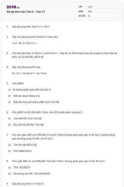 Bài tập theo tuần Toán 8 - Tuần 23