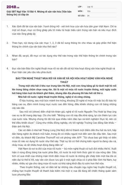 Giải SBT Ngữ Văn 10 Bài 4. Những di sản văn hóa (Văn bản thông tin) có đáp án
