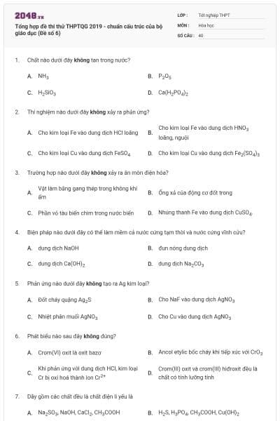 Tổng hợp đề thi thử THPTQG 2019 - chuẩn cấu trúc của bộ giáo dục (Đề số 6)
