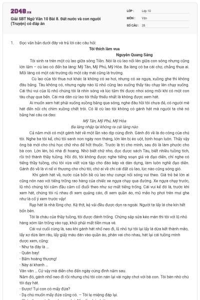 Giải SBT Ngữ Văn 10 Bài 8. Đất nước và con người (Truyện) có đáp án