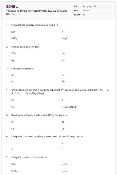 Tổng hợp đề thi thử THPTQG 2019 Hóa học cực hay có lời giải (P7)