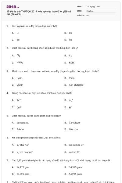 15 Đề thi thử THPTQG 2019 Hóa học cực hay có lời giải chi tiết (đề số 3)