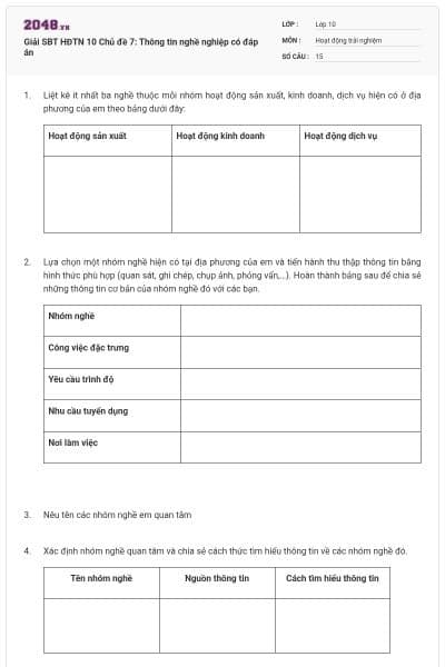 Giải SBT HĐTN 10 Chủ đề 7: Thông tin nghề nghiệp có đáp án