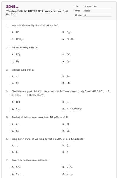 Tổng hợp đề thi thử THPTQG 2019 Hóa học cực hay có lời giải (P7)