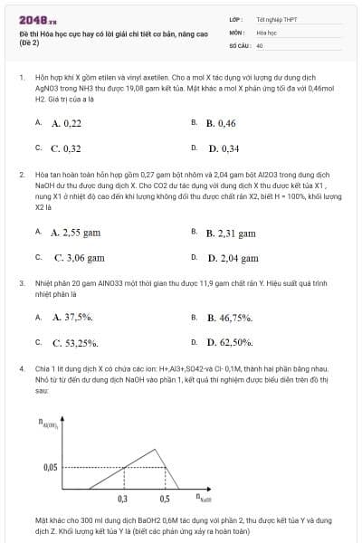 Đề thi Hóa học cực hay có lời giải chi tiết cơ bản, nâng cao (Đề 2)