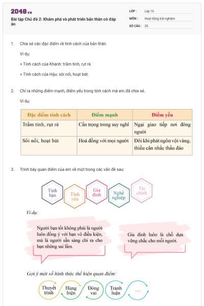 Bài tập Chủ đề 2: Khám phá và phát triển bản thân có đáp án