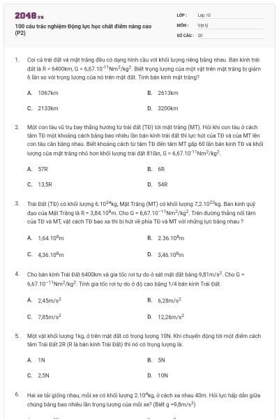 100 câu trắc nghiệm Động lực học chất điểm nâng cao (P2)