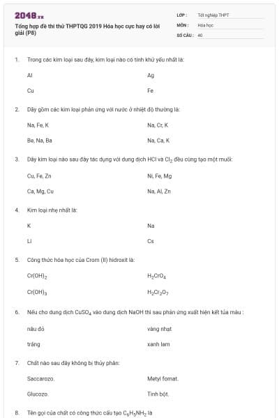 Tổng hợp đề thi thử THPTQG 2019 Hóa học cực hay có lời giải (P8)