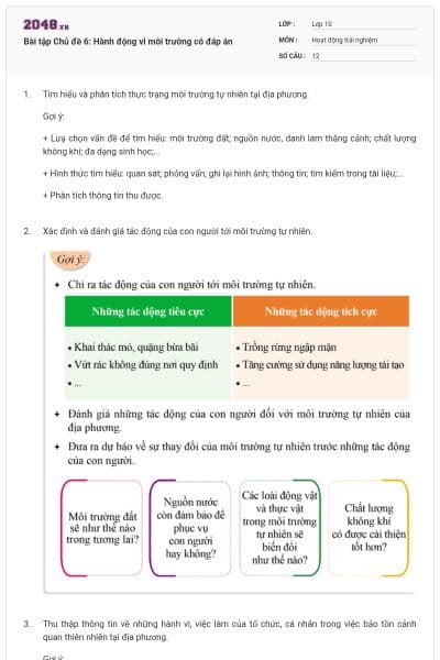 Bài tập Chủ đề 6: Hành động vì môi trường có đáp án