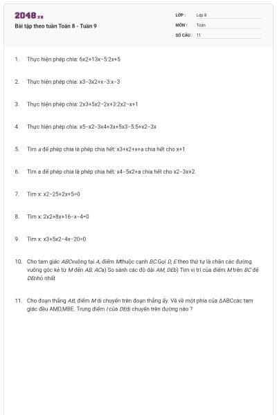 Bài tập theo tuần Toán 8 - Tuần 9