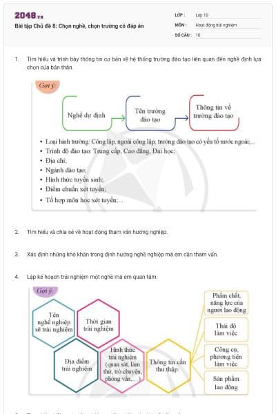 Bài tập Chủ đề 8: Chọn nghề, chọn trường có đáp án