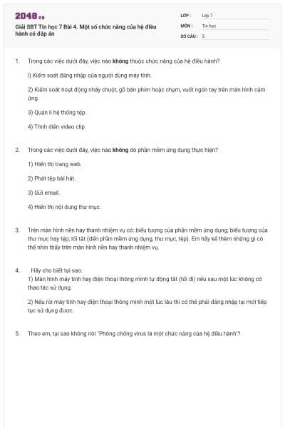 Giải SBT Tin học 7 Bài 4. Một số chức năng của hệ điều hành có đáp án