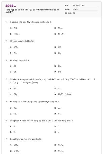 Tổng hợp đề thi thử THPTQG 2019 Hóa học cực hay có lời giải (P7)