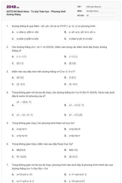 ĐGTD ĐH Bách khoa - Tư duy Toán học - Phương trình đường thẳng