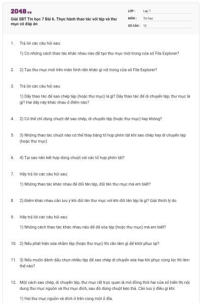 Giải SBT Tin học 7 Bài 6. Thực hành thao tác với tệp và thư mục có đáp án