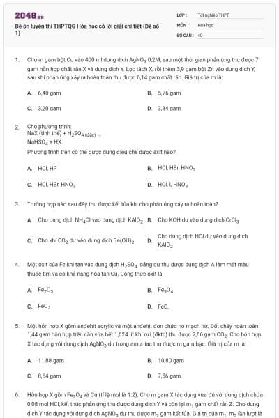 Đề ôn luyện thi THPTQG Hóa học có lời giải chi tiết (Đề số 1)