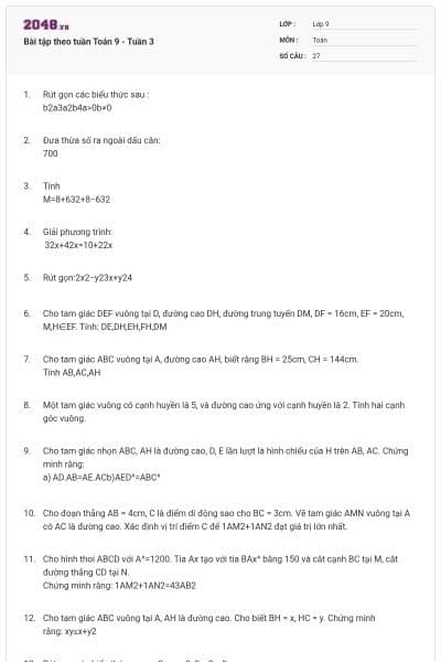 Bài tập theo tuần Toán 9 - Tuần 3