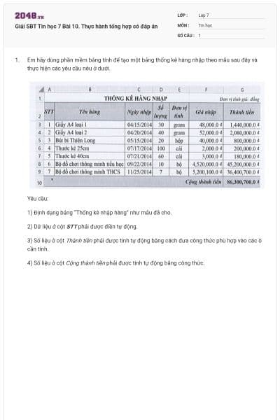 Giải SBT Tin học 7 Bài 10. Thực hành tổng hợp có đáp án