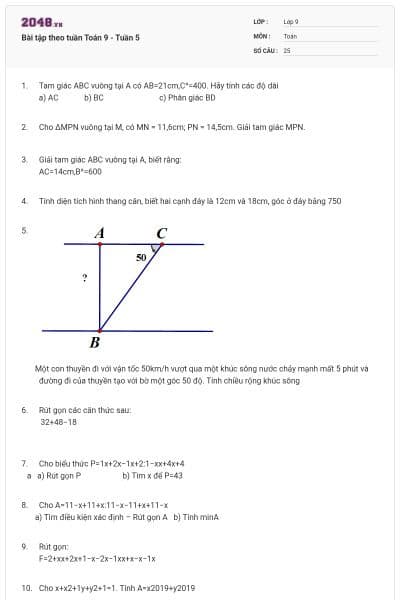 Bài tập theo tuần Toán 9 - Tuần 5