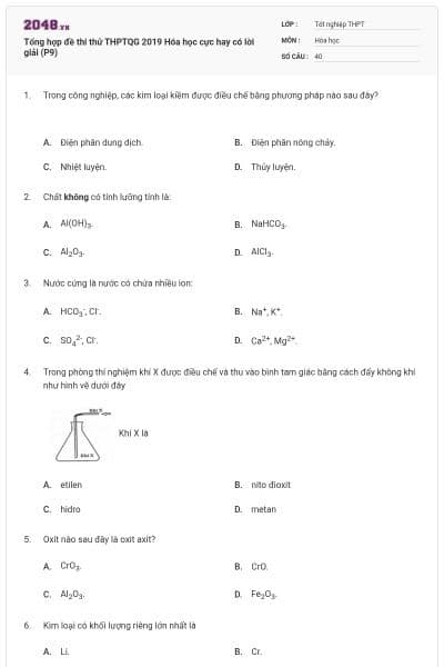 Tổng hợp đề thi thử THPTQG 2019 Hóa học cực hay có lời giải (P9)
