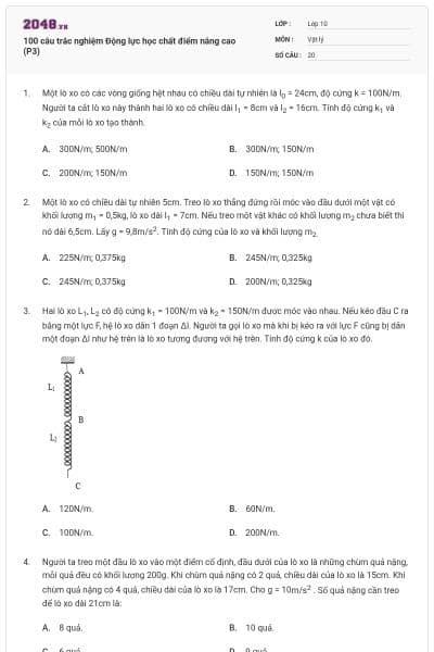 100 câu trắc nghiệm Động lực học chất điểm nâng cao (P3)