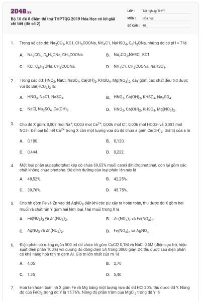 Bộ 10 đề 8 điểm thi thử THPTQG 2019 Hóa Học có lời giải chi tiết (đề số 2)