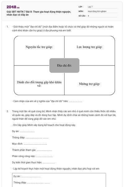 Giải SBT HĐTN 7 Bài 8: Tham gia hoạt động thiện nguyện, nhân đạo có đáp án