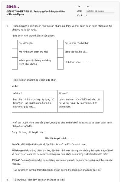 Giải SBT HĐTN 7 Bài 11: Ấn tượng về cảnh quan thiên nhiên có đáp án