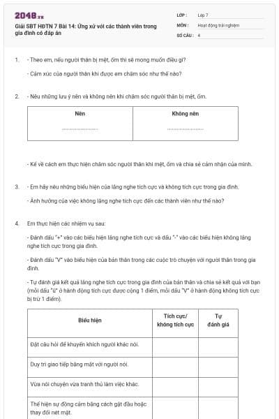 Giải SBT HĐTN 7 Bài 14: Ứng xử với các thành viên trong gia đình có đáp án