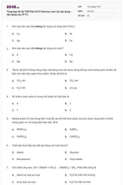 Tổng hợp đề thi THPTQG 2019 Hóa học mức độ vận dụng - vận dụng cao (P11)