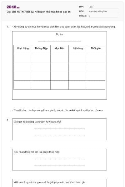 Giải SBT HĐTN 7 Bài 22: Kế hoạch nhỏ mùa hè có đáp án