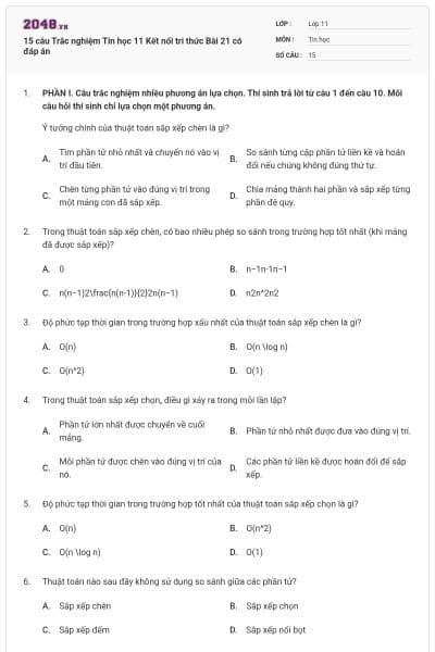 15 câu Trắc nghiệm Tin học 11 Kết nối tri thức Bài 21 có đáp án