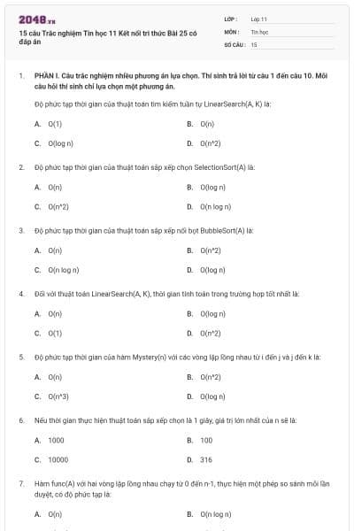 15 câu Trắc nghiệm Tin học 11 Kết nối tri thức Bài 25 có đáp án