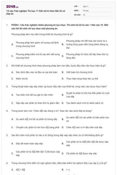 15 câu Trắc nghiệm Tin học 11 Kết nối tri thức Bài 26 có đáp án