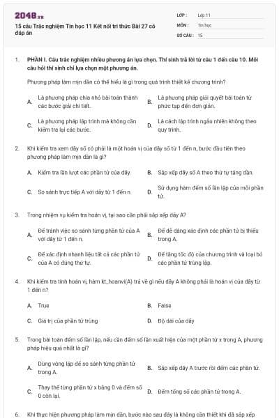 15 câu Trắc nghiệm Tin học 11 Kết nối tri thức Bài 27 có đáp án