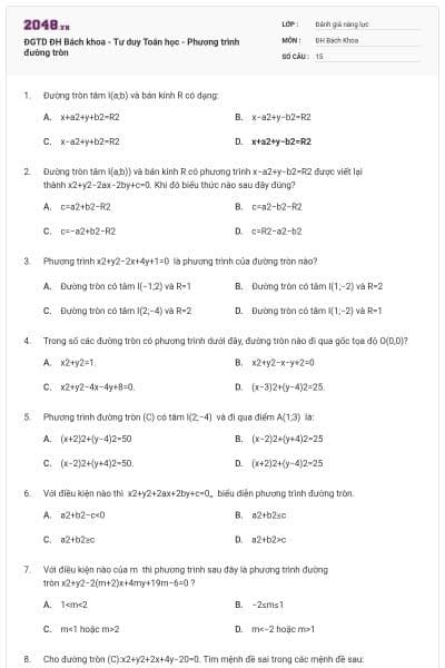 ĐGTD ĐH Bách khoa - Tư duy Toán học - Phương trình đường tròn