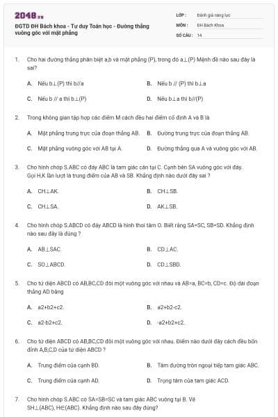 ĐGTD ĐH Bách khoa - Tư duy Toán học - Đường thẳng vuông góc với mặt phẳng
