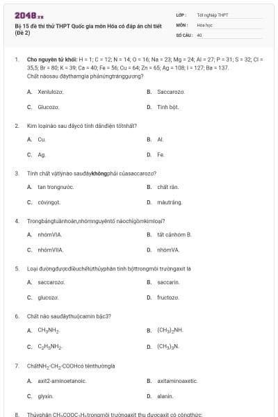 Bộ 15 đề thi thử THPT Quốc gia môn Hóa có đáp án chi tiết (Đề 2)