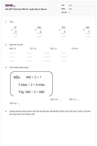 Giải SBT Toán lớp 3 Bài 33. Luyện tập có đáp án