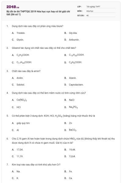 Bộ đề ôn thi THPTQG 2019 Hóa học cực hay có lời giải chi tiết (Đề số 1)