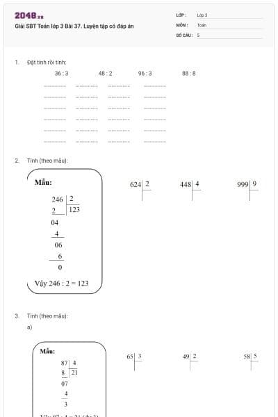 Giải SBT Toán lớp 3 Bài 37. Luyện tập có đáp án